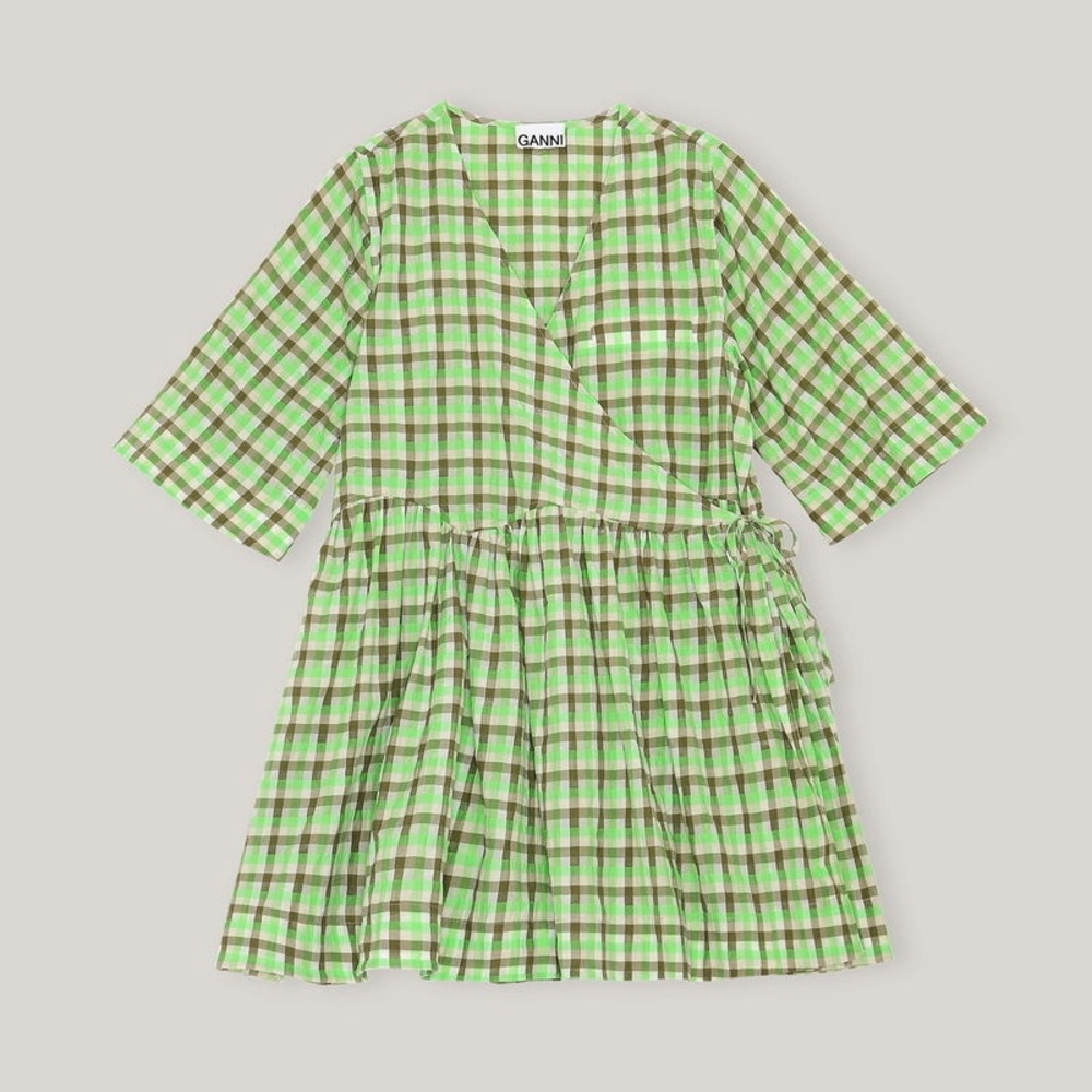 Ganni green wrap mini dress